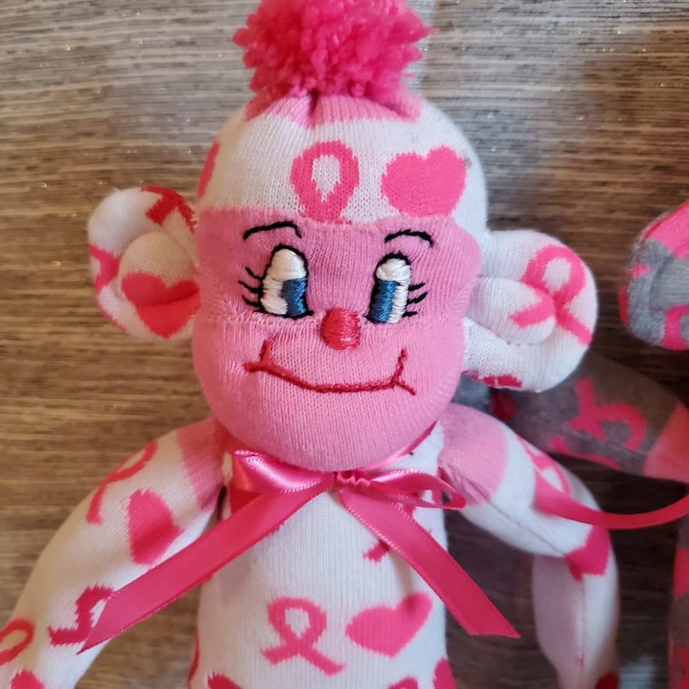 Pink Ribbon Sock Monkey - White
